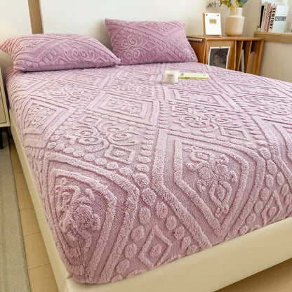 Floral Fitted Sheet with 3D Embroidery and Non Slip Deep Pockets