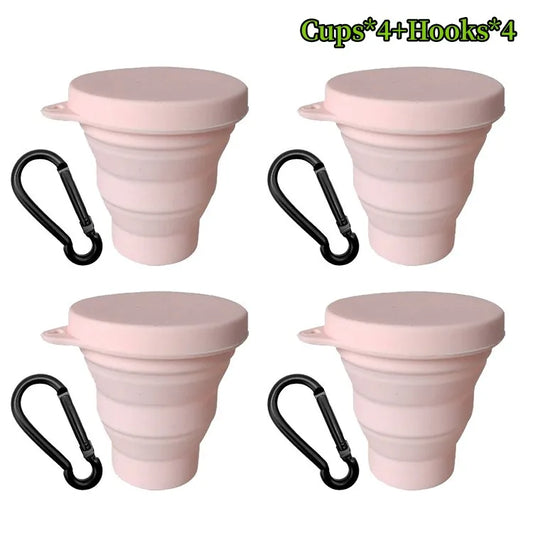 Folding Cup Sets Mini Retractable Cup Silicone Portable Teacup Outdoor Travel Coffee Telescopic Drinking Mug with Lid
