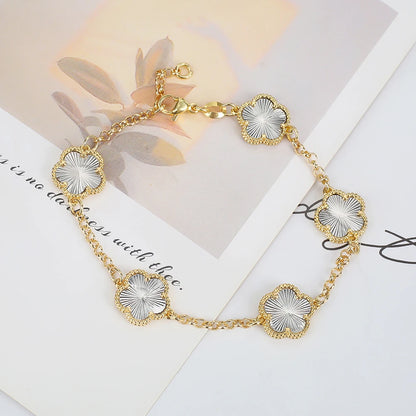 Silver Plated Rose Gold Clover Bracelet - Luxurious High Quality Jewelry for Women