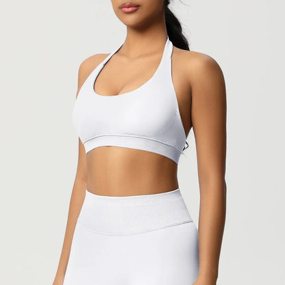 Women’s Seamless Halter Backless Push-Up Sports Bra Cotton-Poly For Gym Running
