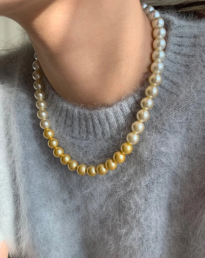 French elegant white gradient champagne pearl bead necklace for women's luxury accessories collarbone chain 2024 fashion jewelry