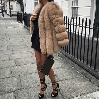 Luxe Faux Fur Jackets for Women Long Puff Sleeve Woman Coat Solid Short Warmth Outerwear Clause Ladies Elegant Streetwear