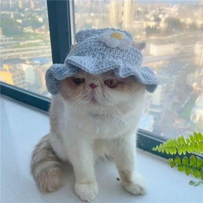 Soft Hat Hand-Crocheted with Elastic Fit for Cats Photo Prop