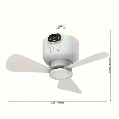 Portable USB Rechargeable Mini Fan With Light For Camping And Dorms