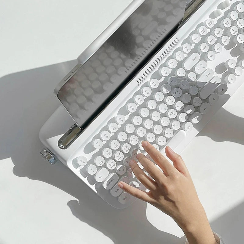 Retro Wireless Bluetooth Typewriter Keyboard 108 Keys Abs Office