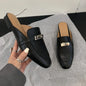 2025 Summer Autumn New Women's Leather Comfortable Slip On Slippers Daily Metal Decoration Casual Outside Mules Female Sandals