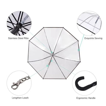 Detachable Clear Pet Dog Umbrellas C-Shape Handle with Leash Doggy Poncho Adjustable Rainproof Raincoat for Dogs Pet Supplies