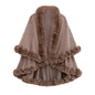 Double Layer Faux Fur Trim Womens Knitted Poncho Shawl Warm Cape Multiple Colors Ideal for Fall and Winter Daily and Formal Wear