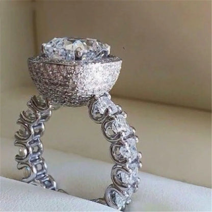 Geometric Engagement Ring With Zircon Centerpiece In Sterling Silver