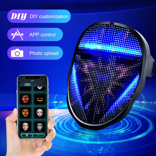 LED Mask Gesture Sensing RGB Full Color Variable Face DIY Photo Animated Editing Maske Halloween Gift For Party Rave