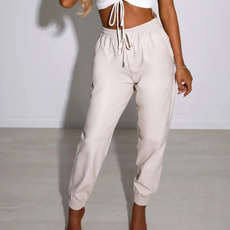 Sculpted PU Leather Pants With High Waist And Relaxed Harem Fit For Versatile Office To Evening Wear