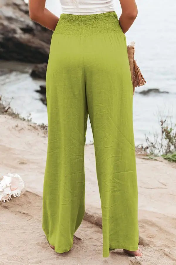 Women's Nylon-Cotton Blend Pants With Drawstring Wide-Leg And Mid Rise Breathable
