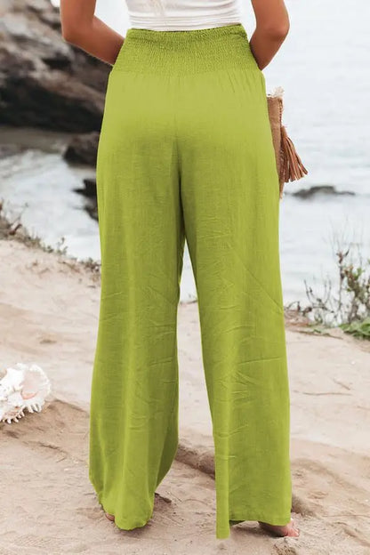 Women's Nylon-Cotton Blend Pants With Drawstring Wide-Leg And Mid Rise Breathable