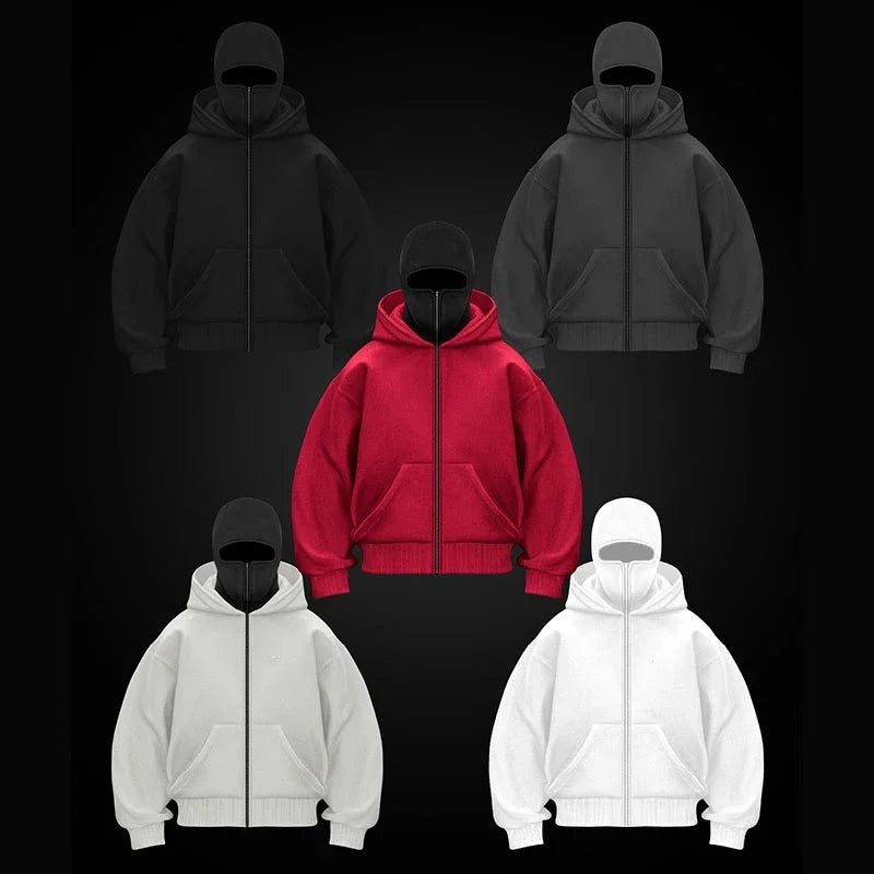 Unisex Cotton Fleece Hooded Zip Up Sweatshirt With Plain Design And Front Pouch Pocket