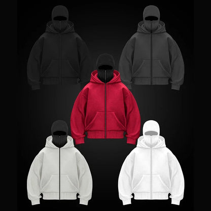 Unisex Cotton Fleece Hooded Zip Up Sweatshirt With Plain Design And Front Pouch Pocket