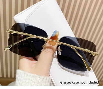 Featherlight Rimless Sunglasses Large Square Frame with Diamond Accent
