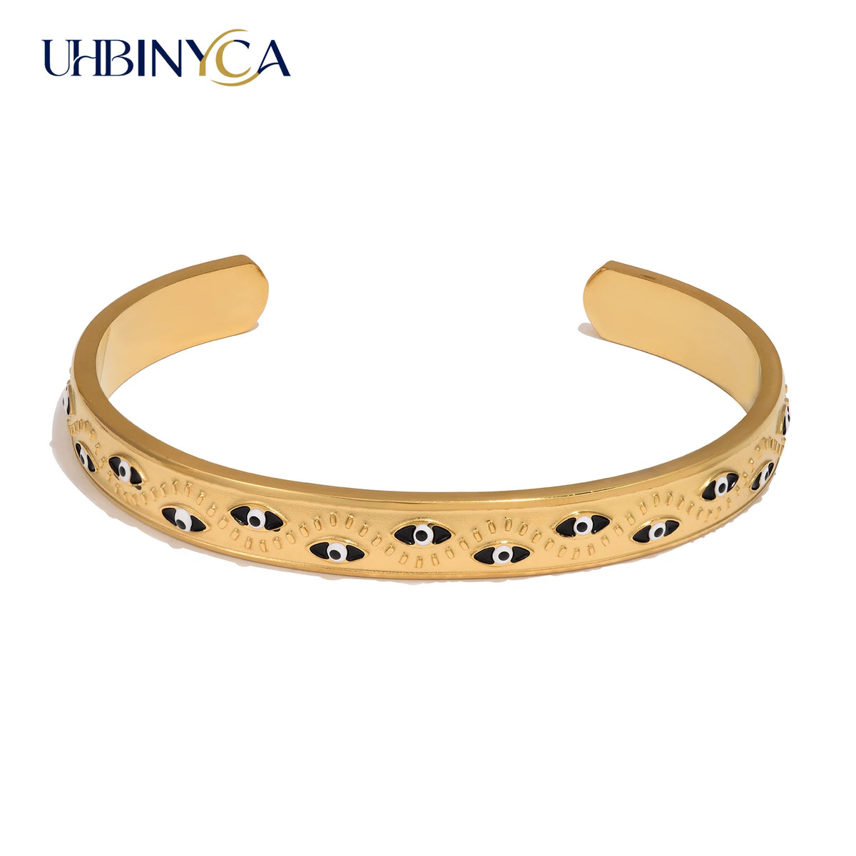 Women’s stainless steel cuff bracelet with an evil eye motif