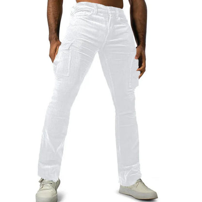 Men's Stretch Work Pants with Multiple Pockets Slim Fit Running Pants, Corduroy Casual Pants Breathable Street Style and Warm
