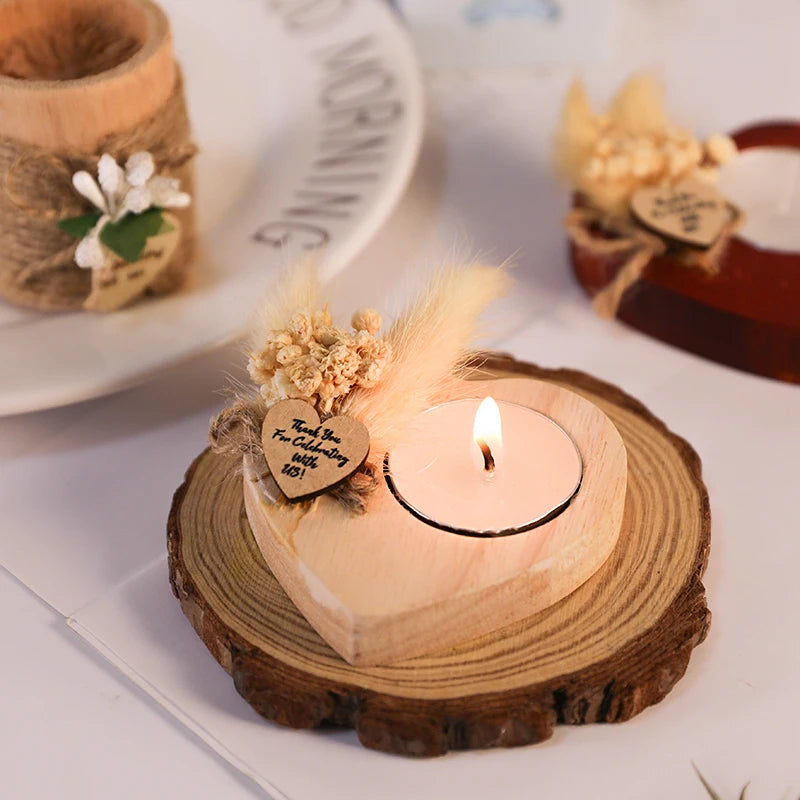 Heart Shaped Wooden Candle Holder Wedding Table Centerpiece