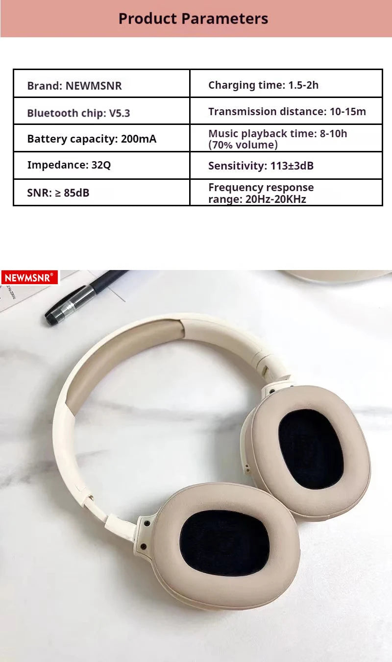 Wireless Noise Cancelling Headphones 9D Surround Sound Bluetooth 5.3 HD Mic