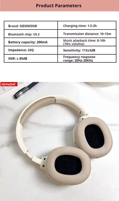 Wireless Noise Cancelling Headphones 9D Surround Sound Bluetooth 5.3 HD Mic