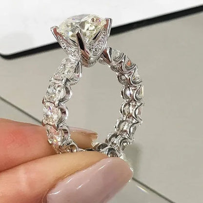 Geometric Engagement Ring With Zircon Centerpiece In Sterling Silver