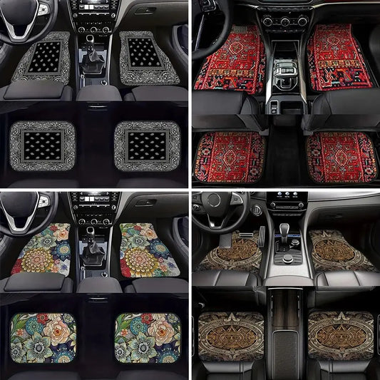 4Pcs Bohemian Car Floor Mats Rubber Back Heavy Duty Persian Carpet Dirty Resistant Car Decoration Car Floor Protector Rugs