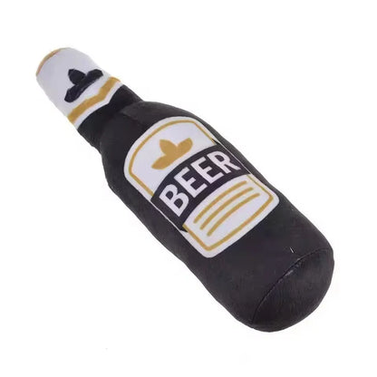 Beer Bottle Plush Dog Toy Chew Squeaker for Teeth Cleaning