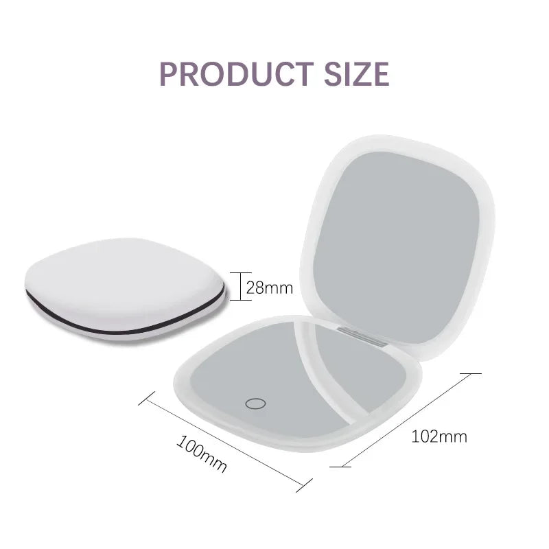 USB Rechargeable Folding Portable LED Makeup Mirror Touch Screen Dimming Handheld With 10X Magnifying Travel Cosmetic Mirrors