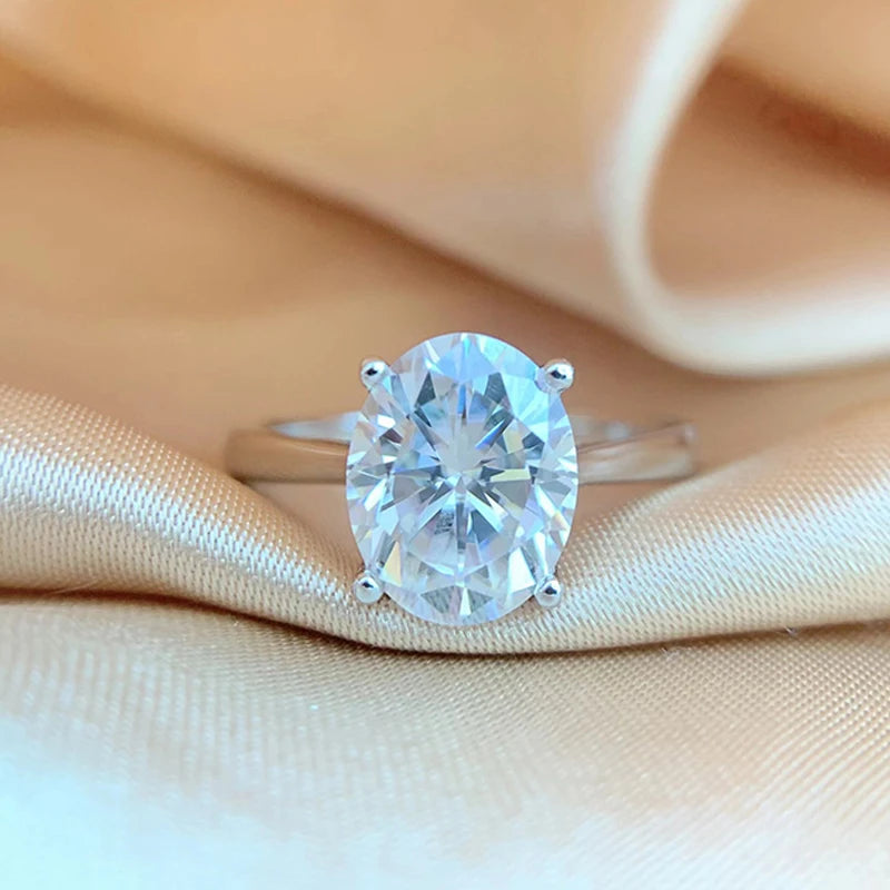 Oval Ring with Moissanite Diamond Like Sparkle in Sterling Silver