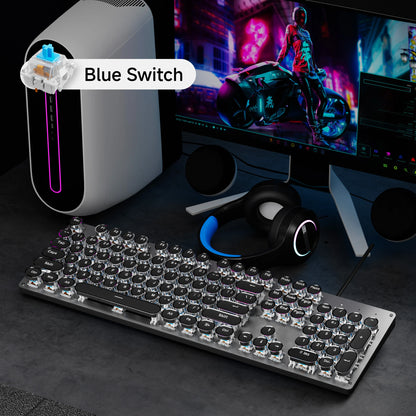 Retro typewriter mechanical gaming keyboard with RGB crystal keycaps