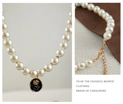 Pet Cat Collars Pearl Rose Pendant Necklace Cat Dog Pearl Collar Pet Pendant Cute High Beauty Retro Decoration Teddy Dog Collar