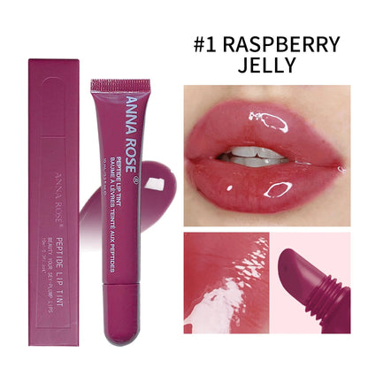 Lip glaze hydrating peptide formula with longwear moisturizing gloss tint in tube