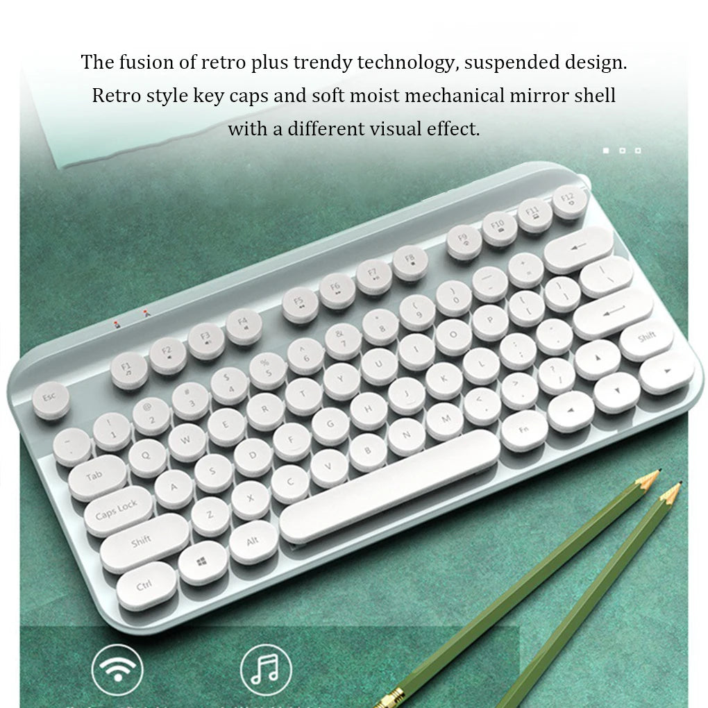 Retro wireless keyboard with round keycaps