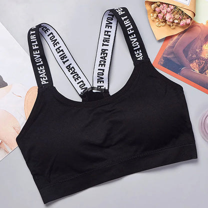 Letter strap back underwear women without underwire integrated with chest cushion back heart strap women wrap chest fitness yoga