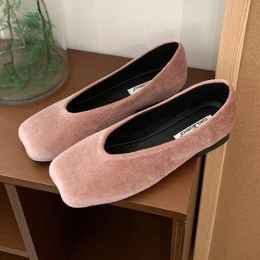 Loafers square toe slip on flats in soft suede material