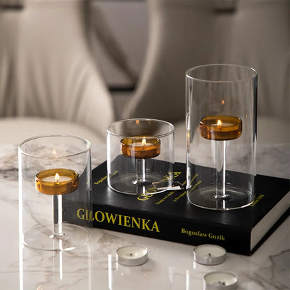 Glass candle holder for block candles and table decor