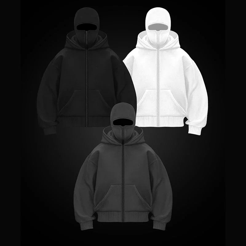 Unisex Cotton Fleece Hooded Zip Up Sweatshirt With Plain Design And Front Pouch Pocket