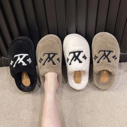 Warm Slippers for Women Indoor Non Slip Plush Traction Rubber Sole With Wedge Heel