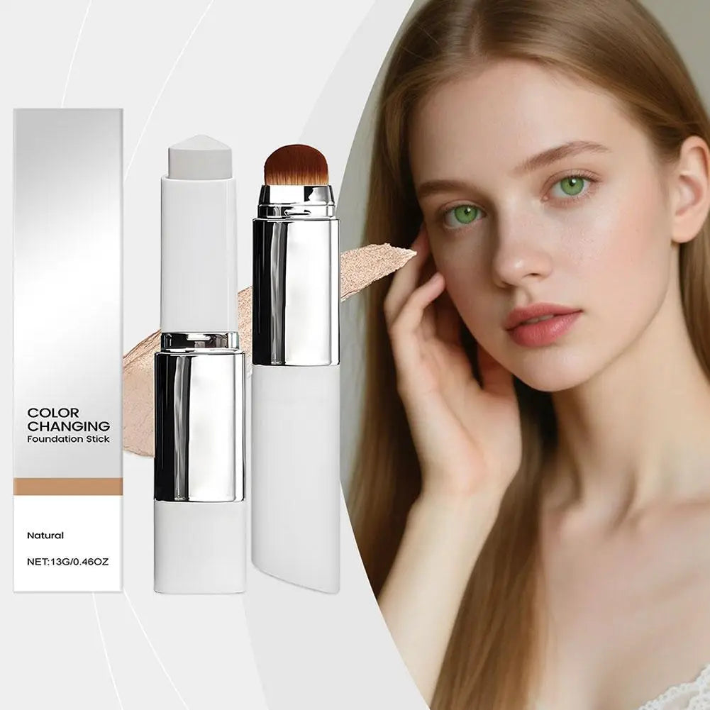 Foundation stick dewy color correcting makeup with built in blending brush