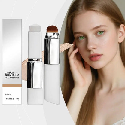 Foundation stick dewy color correcting makeup with built in blending brush