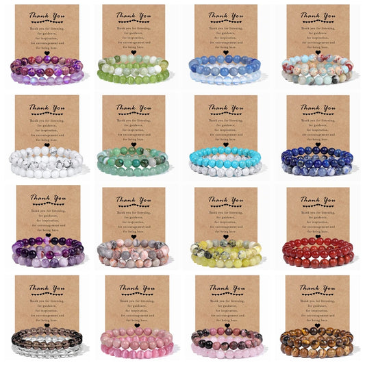 Beachwear Style Bracelet Set for Couples with Natural Amethyst Cat Eye Beads and Gift Card