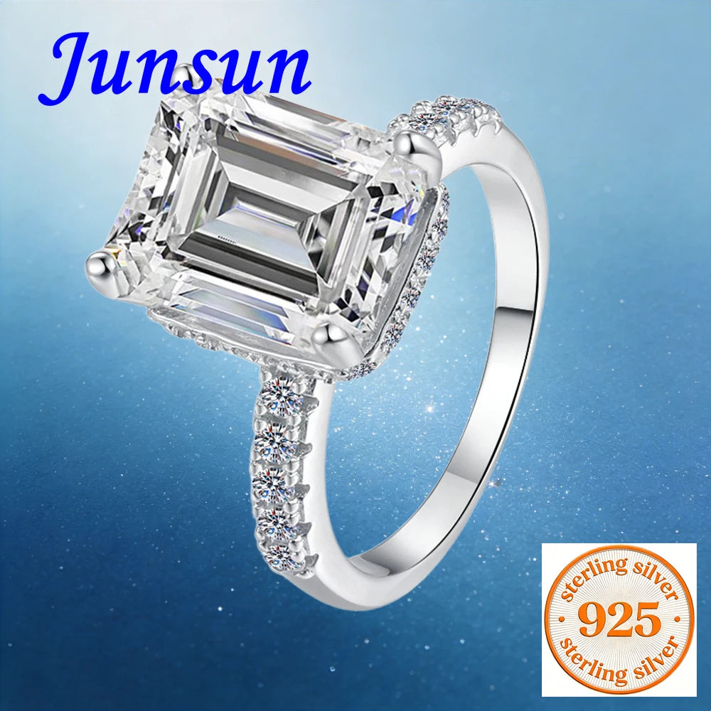 Radiant Ring Moissanite with Emerald Cut in Sterling Silver