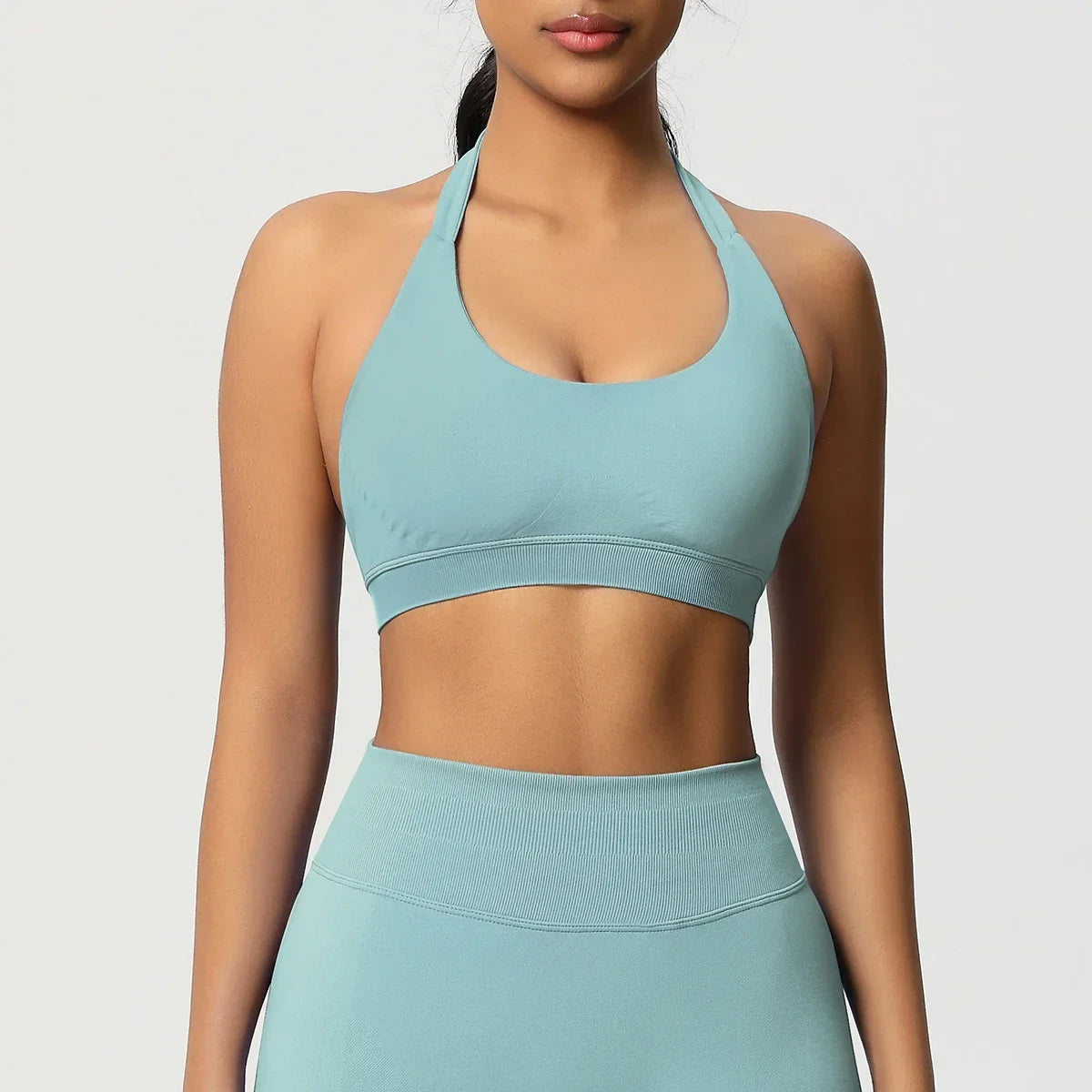 Women’s Seamless Halter Backless Push-Up Sports Bra Cotton-Poly For Gym Running
