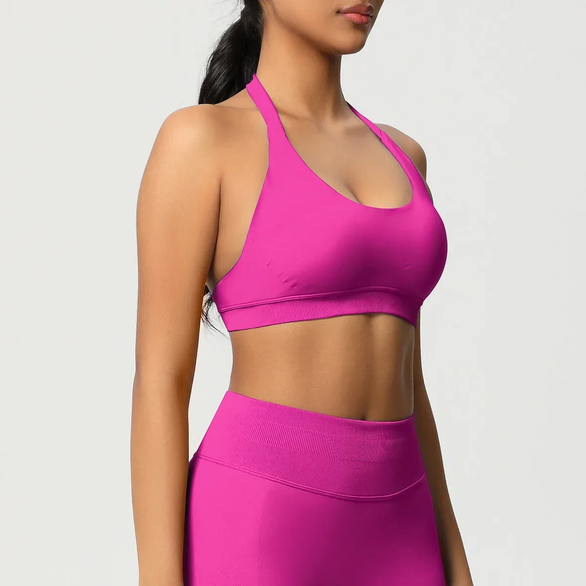 Women’s Seamless Halter Backless Push-Up Sports Bra Cotton-Poly For Gym Running