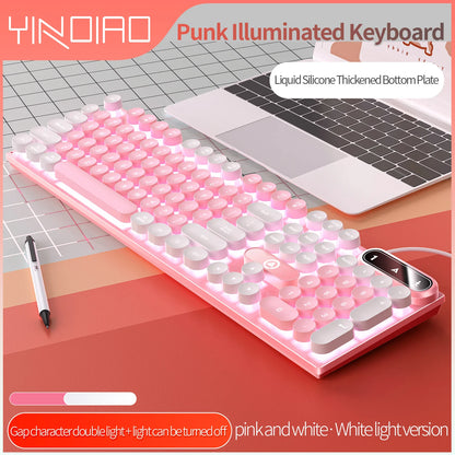 Tech electronics mechanical typewriter keyboard with round keys and LED backlighting