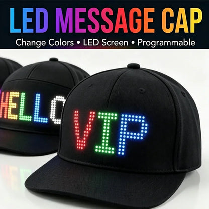 LED message display baseball cap with customizable text