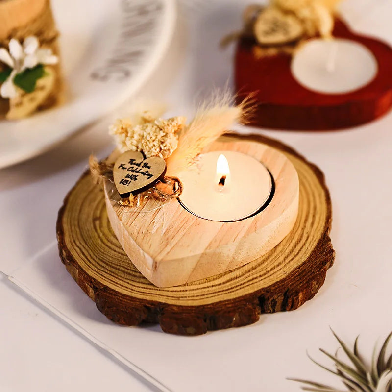 Heart Shaped Wooden Candle Holder Wedding Table Centerpiece