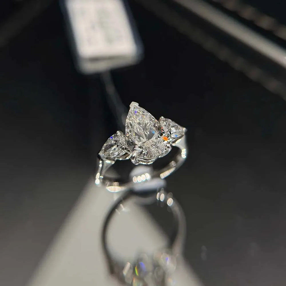 Pear-Cut Ring with Moissanite Center Stone GRA Certification D Color VVS1 for Engagement