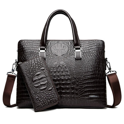 Alligator Briefcase Bag for Man PU Leather Crocodile Tote Handbag Laptop 14 Male Shoulder Business Messenger Crossbody Side Bag